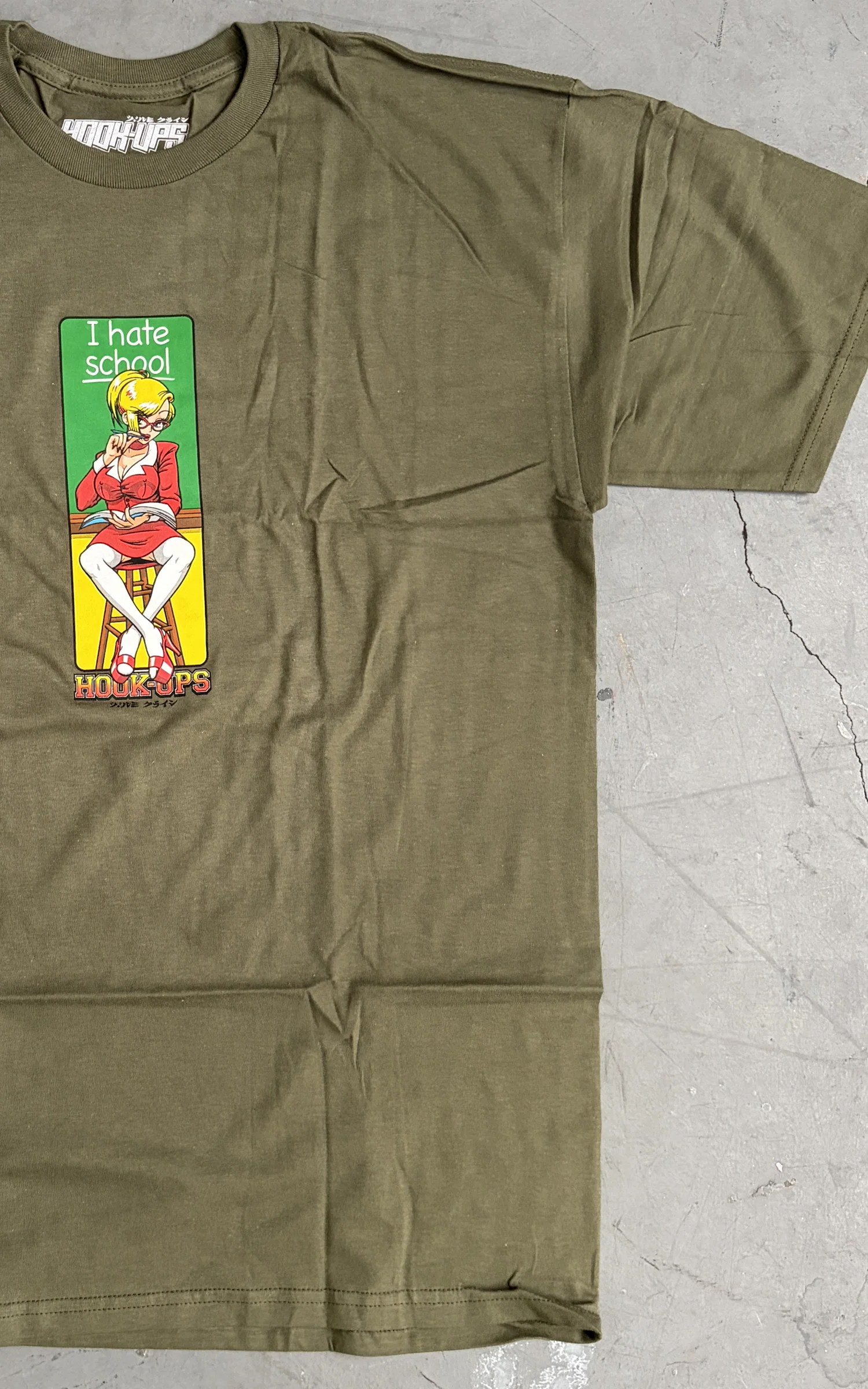 I Hate School T-shirt - ARMY GREEN - NEW OLD STOCK FROM 2012