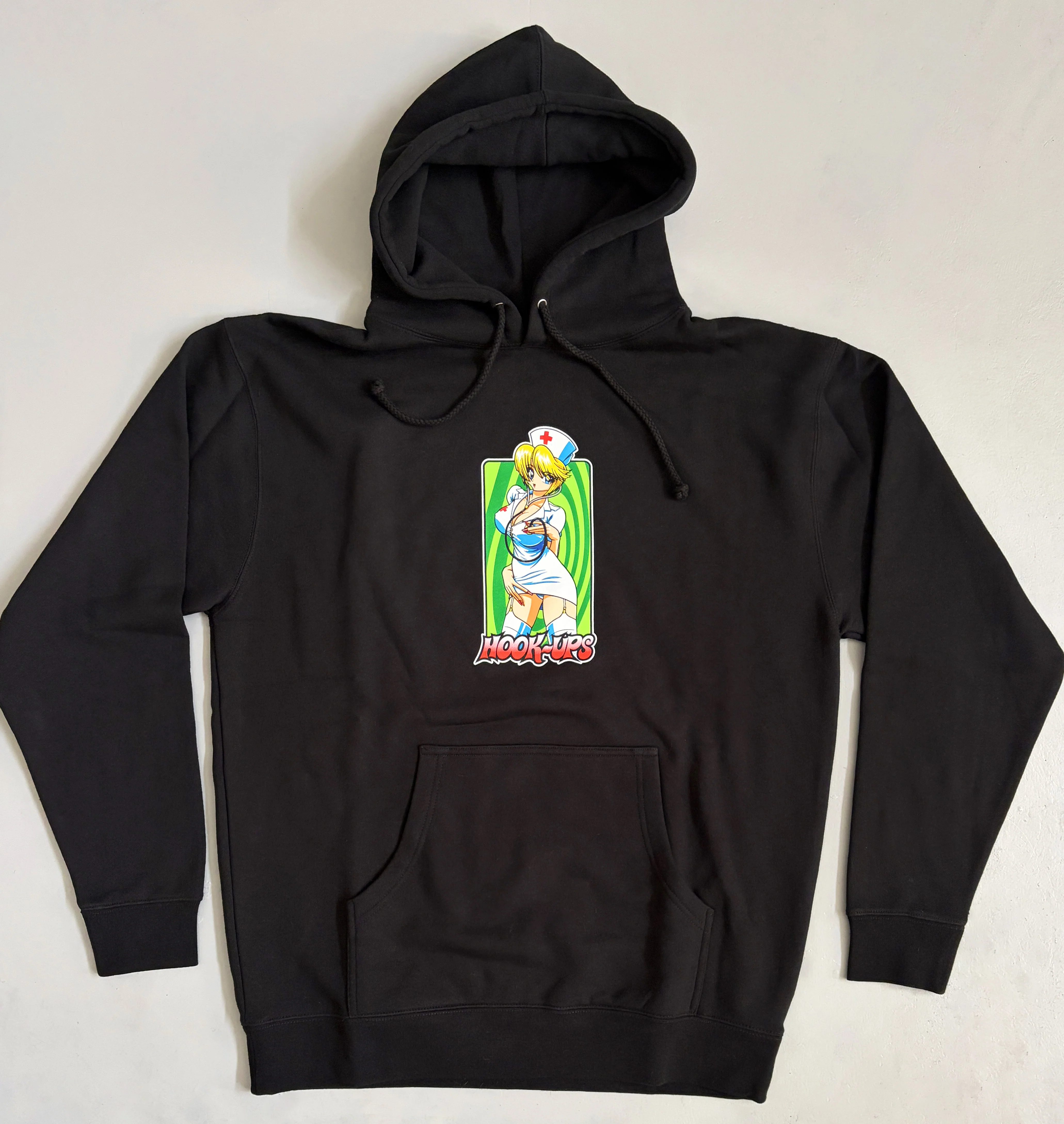 Nurse Girl Nikki HEAVYWEIGHT HOODED SWEATSHIRT - BLACK - Image 3